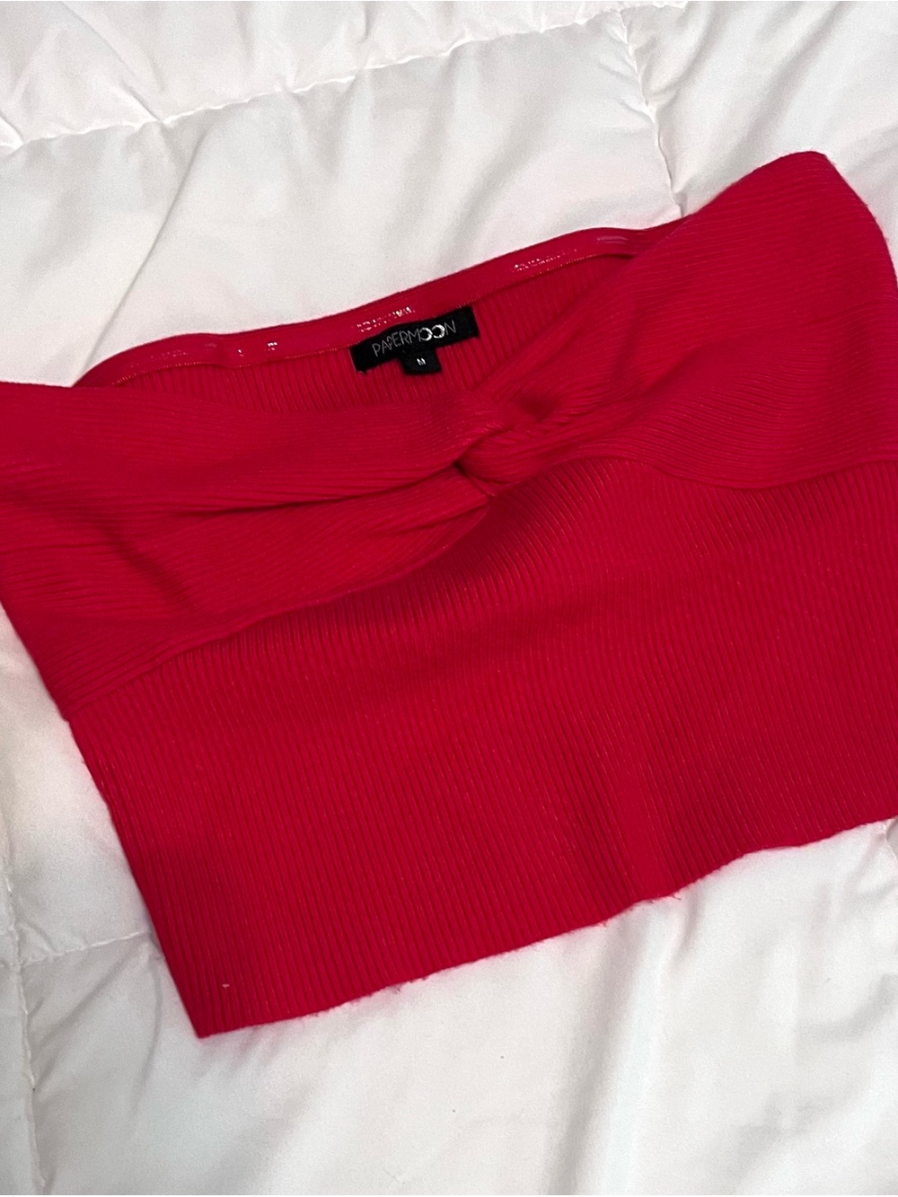 Papermoon Bright Red Ribbed Twist-Front  tube top